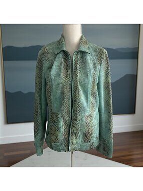 DIALOGUE Green Animal Print Faux Leatherette Jacket Size S